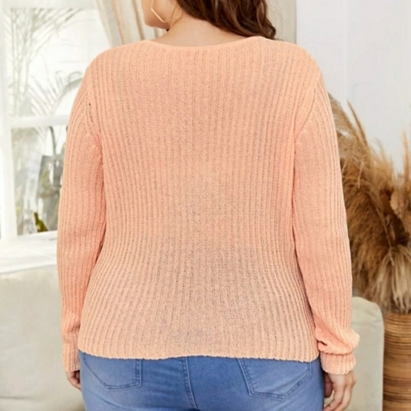 SHEIN ✦ Coral Plus Size Wrap Sweater ✦ Drawstring Front Surplice Top 3X - Picture 6 of 7